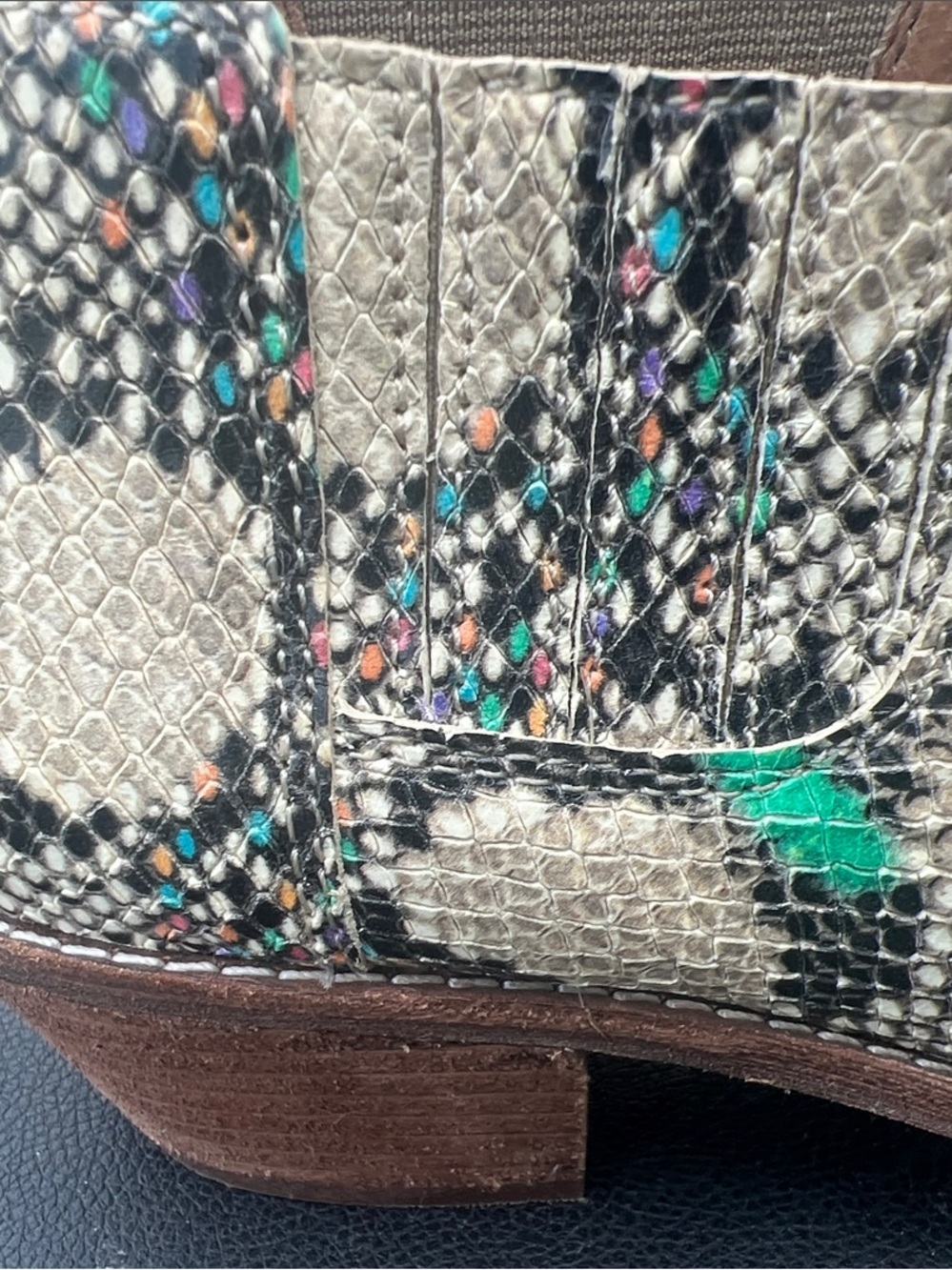 Madewell Snake-Print Ankle Booties with Teal & Orange Accents - Picture 3 of 5